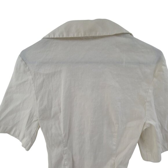 Zara White Elastic Linen Cut out Bodysuit Collard V Neck Short Sleeve Size S - Picture 7 of 9